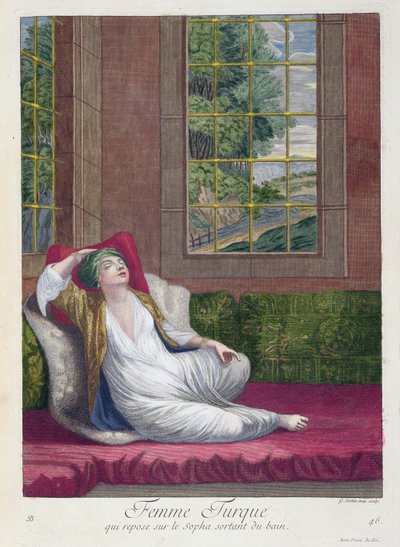 Mujer Turca, descansando en el sofá después de un baño, siglo XVIII de Gerard Jean Baptiste Scotin